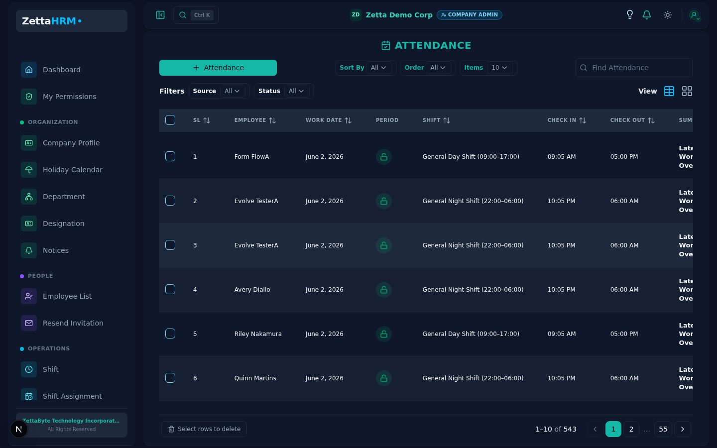 Attendance screen