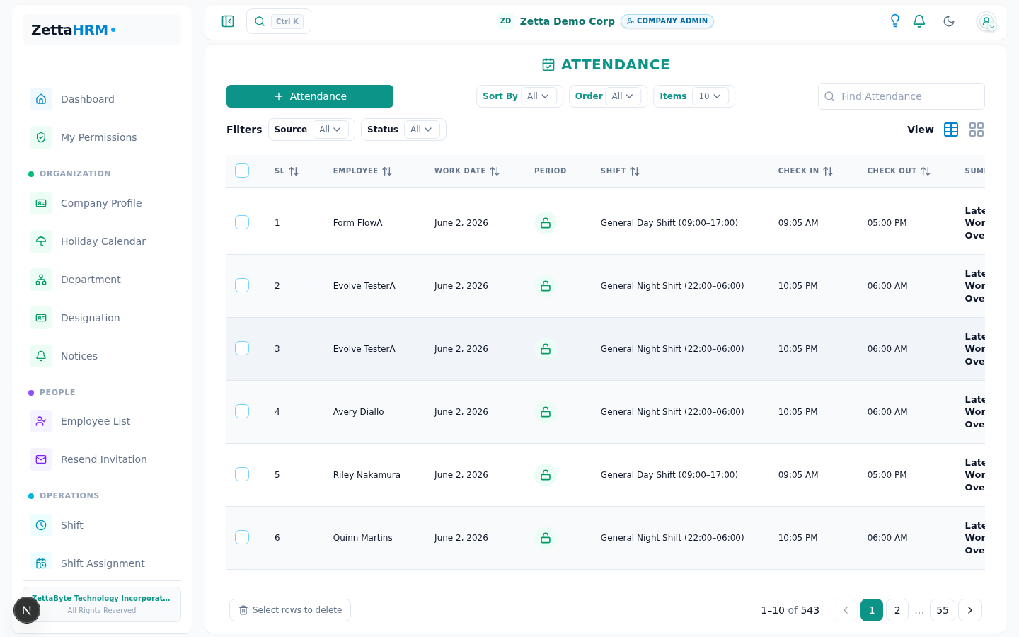 Attendance screen