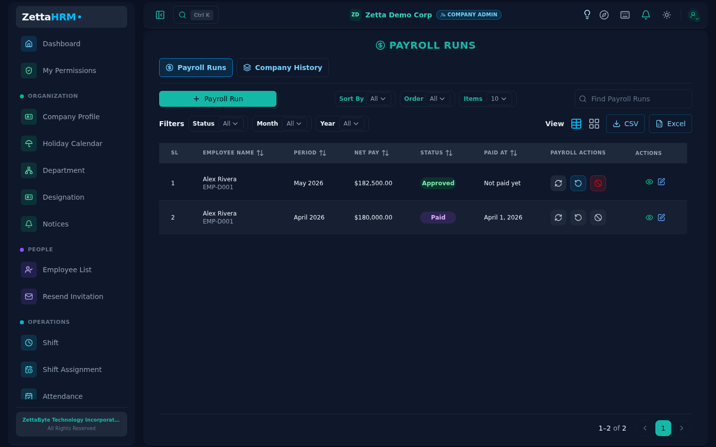 Payroll Run screen