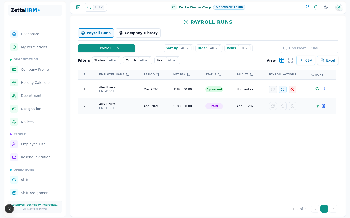 Payroll Run screen